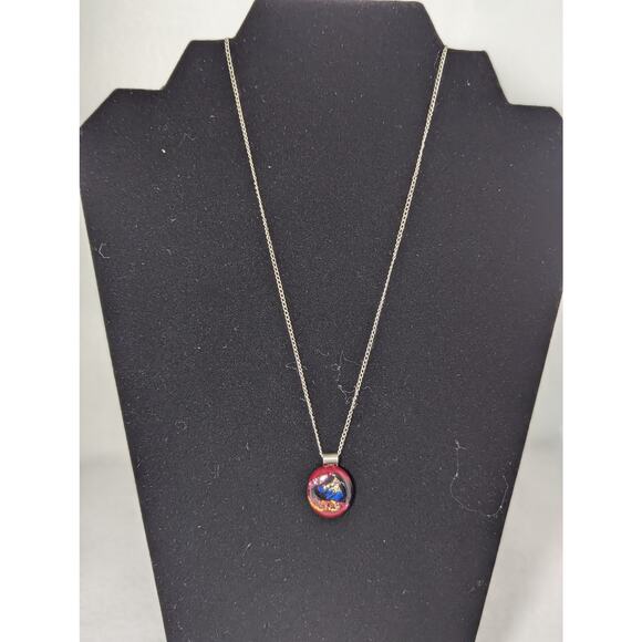 Dichroic Red wine glass pendant Small 1" x 5/8"" SP chain + bail Darker wine NWT - Picture 2 of 5